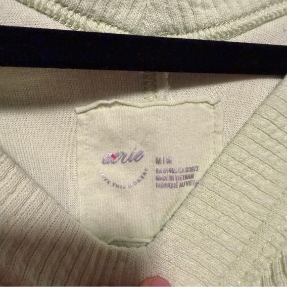 Aerie Lime Green Waffle Ribbed V-Neck Sweatshirt M - Picture 3 of 3